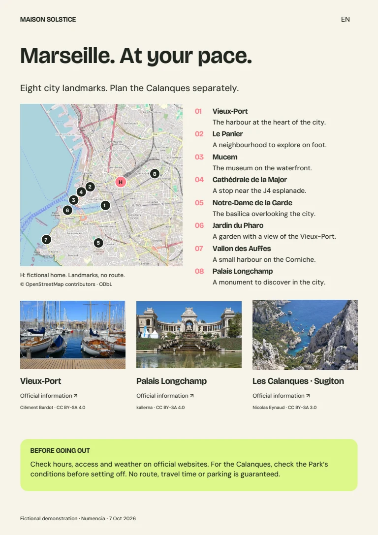 Marseille local sheet with map and photos