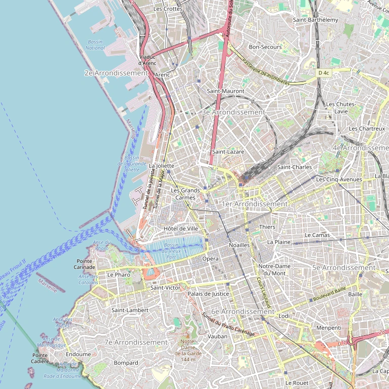 Fond cartographique OpenStreetMap du centre de Marseille